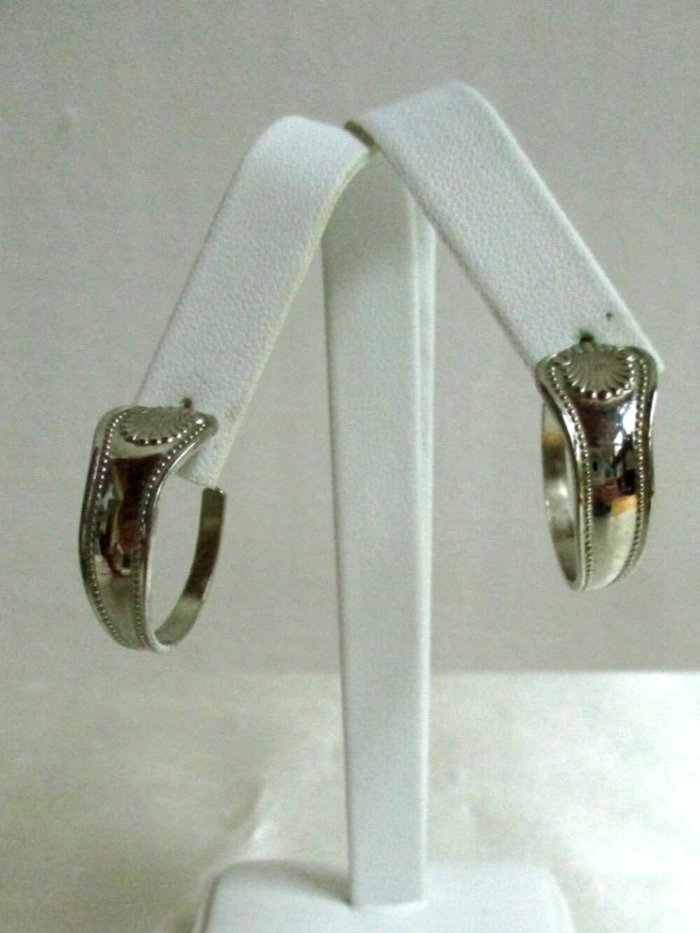 Vintage Wells Sterling Silver Open Hoop Spoon Earrings 1" Across 6.9 Grams